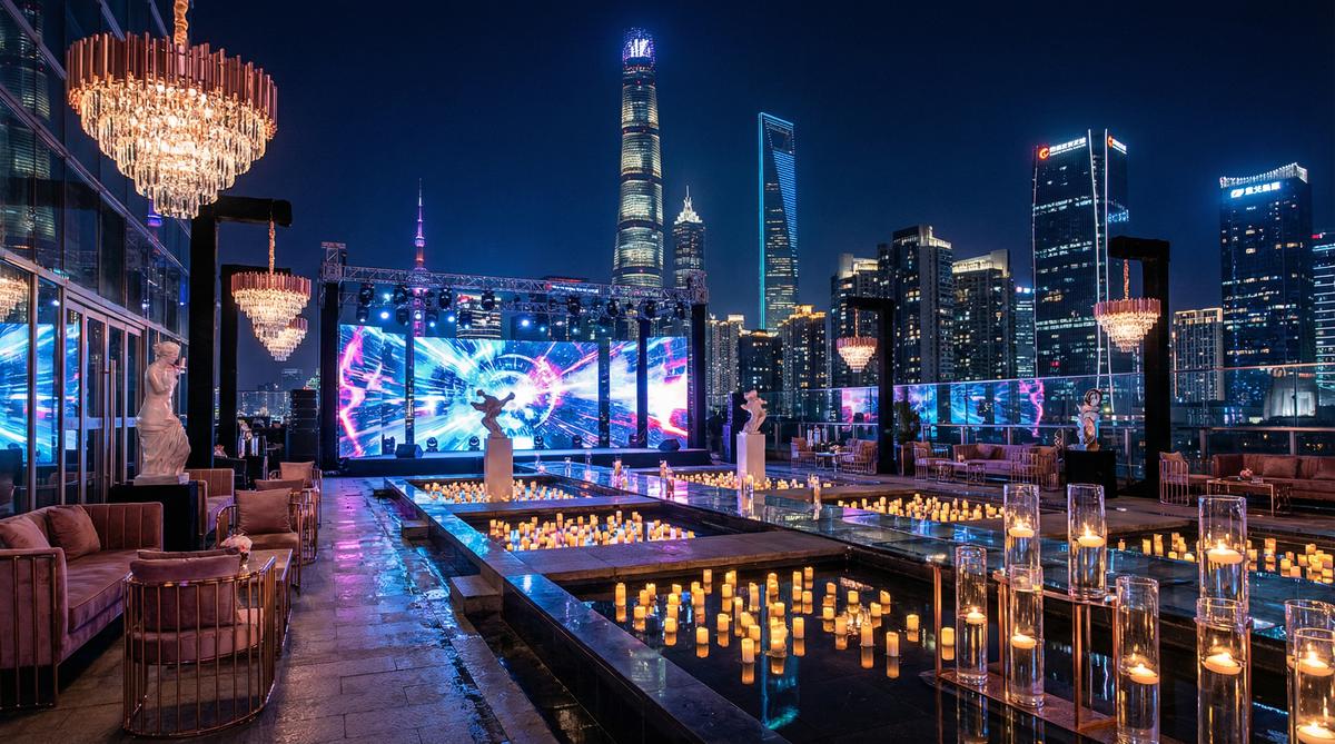 校花传媒城市夜景航拍传媒顶层派对实录